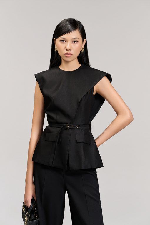 Áo kiểu peplum, bong vai lệch kèm đai