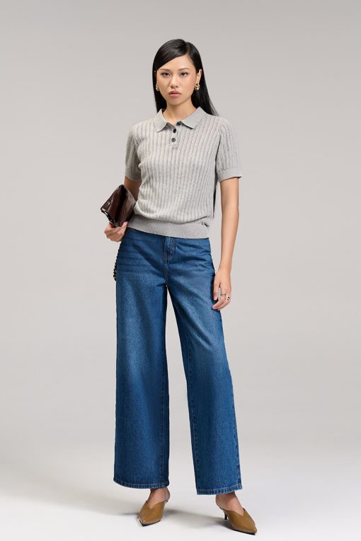 Áo len CT dệt kẻ lỗ, bo gấu