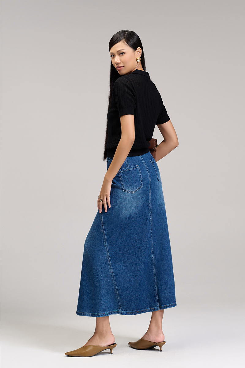 Áo len CT dệt kẻ lỗ, bo gấu