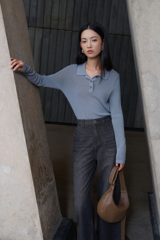 Quần jean suông loe túi vát chéo