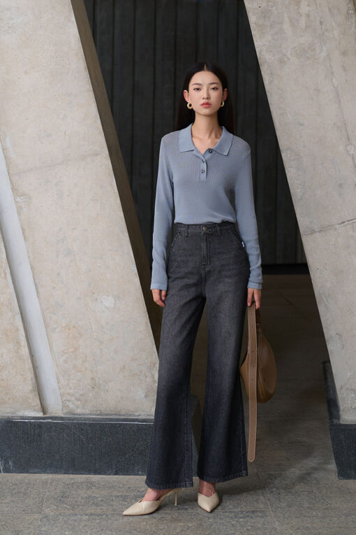 Quần jean suông loe túi vát chéo