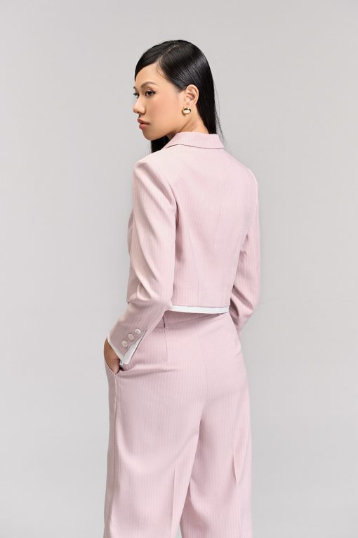 Áo vest croptop kẻ phối gấu