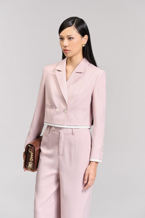 Áo vest croptop kẻ phối gấu