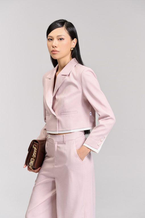 Áo vest croptop kẻ phối gấu