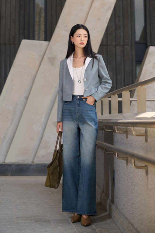 Quần jean suông dập cúc đỉa TT