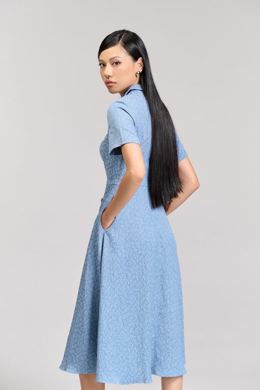 Đầm xoè cổ không chân mở V cá cơi đính cúc