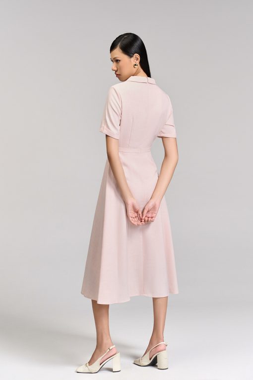 Đầm xoè cổ ve điệu đai eo