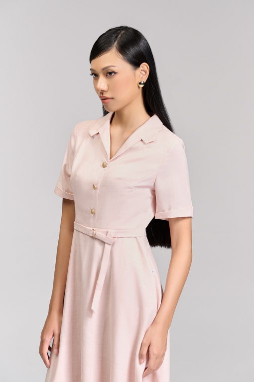 Đầm xoè cổ ve điệu đai eo