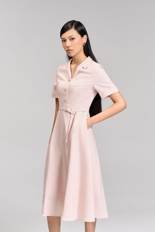 Đầm xoè cổ ve điệu đai eo