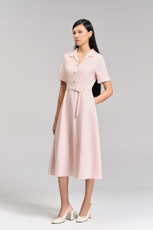 Đầm xoè cổ ve điệu đai eo