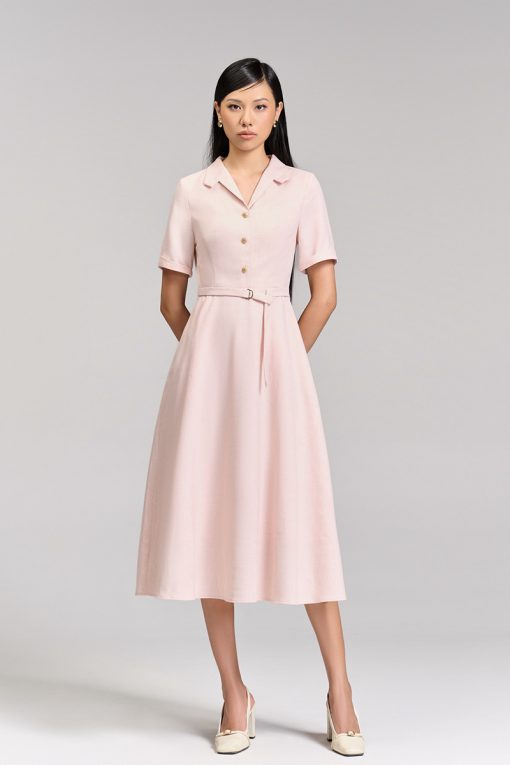 Đầm xoè cổ ve điệu đai eo