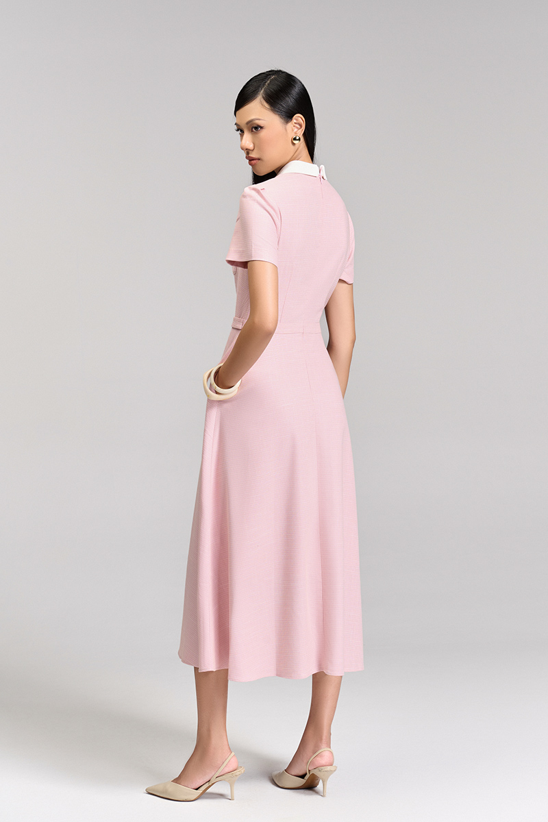 Đầm xoè túi ốp lá cổ vát phối