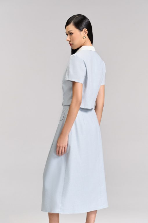 Sơ mi CT croptop xẻ gấu phối cổ