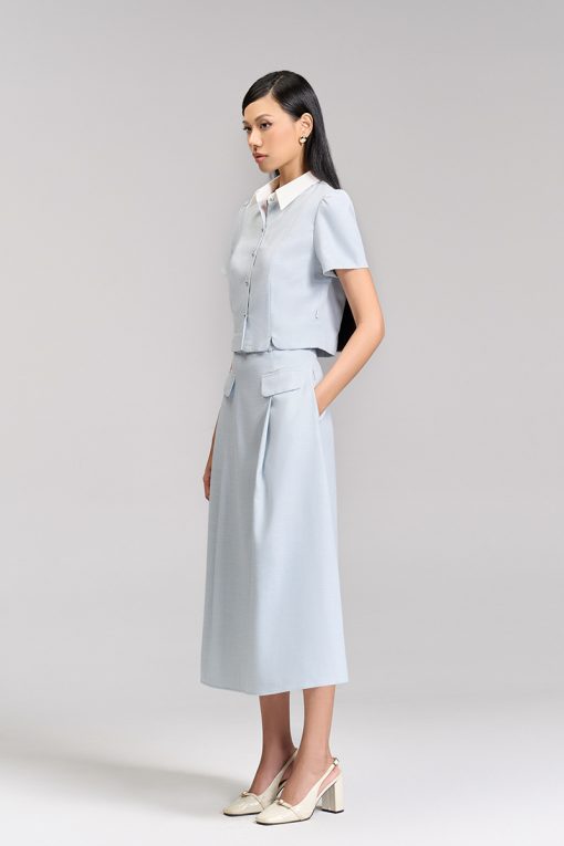 Sơ mi CT croptop xẻ gấu phối cổ