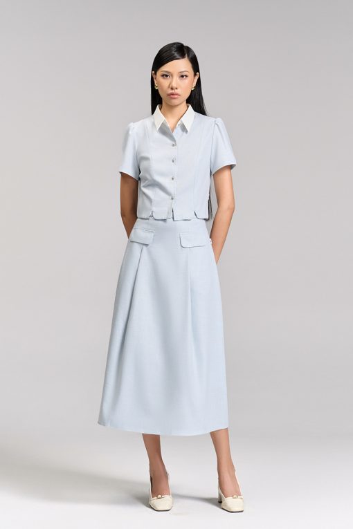 Chân váy xoè nắp túi giả đai eo