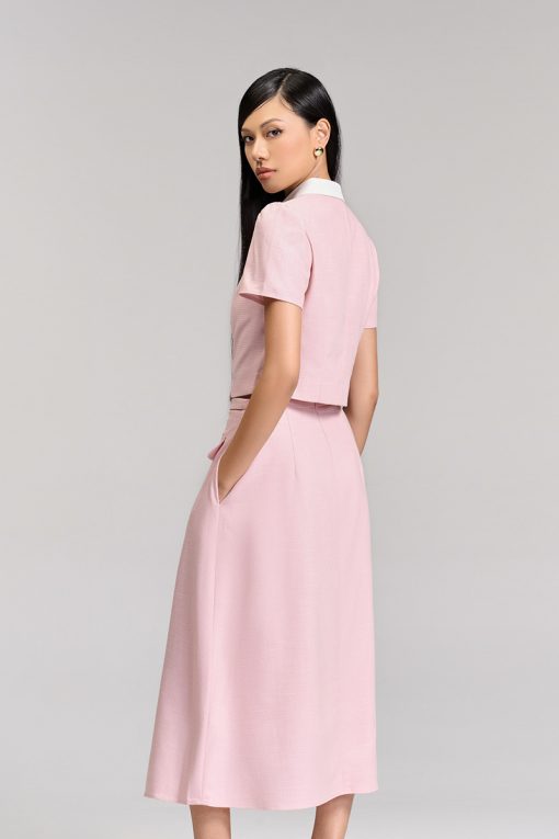 Sơ mi CT croptop xẻ gấu phối cổ