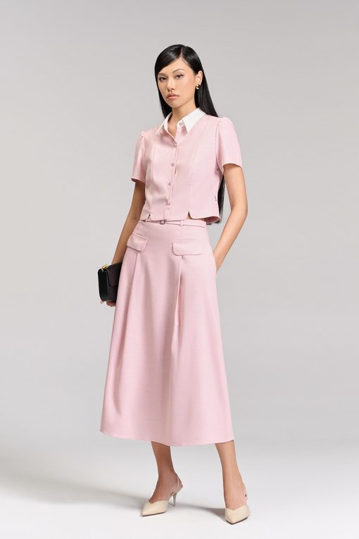 Sơ mi CT croptop xẻ gấu phối cổ