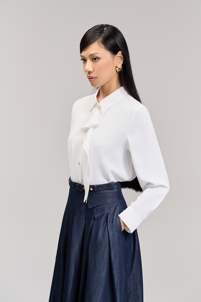 Sơ mi DT bèo đôi kẹp nẹp cổ