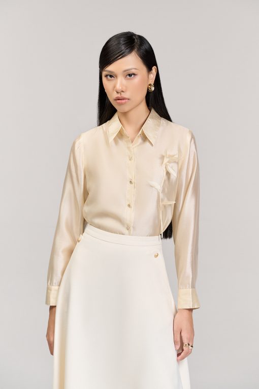 Sơ mi DT hoa laze đính ngực