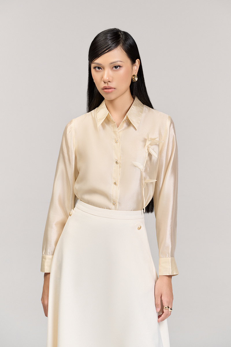 Sơ mi DT hoa laze đính ngực