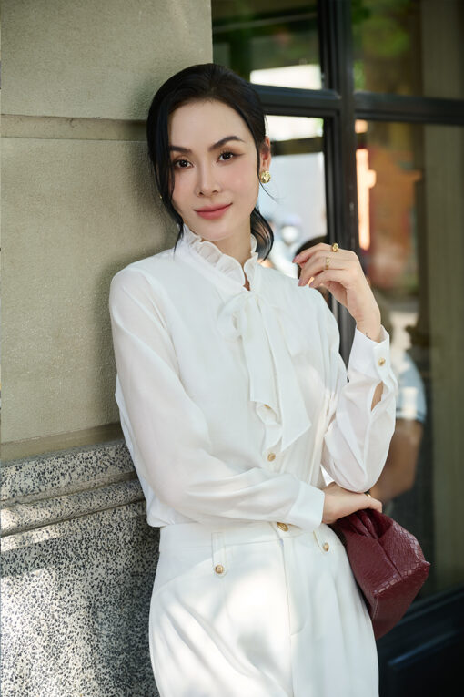 Sơ mi DT nẹp cổ bèo buộc nơ