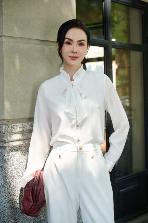 Sơ mi DT nẹp cổ bèo buộc nơ