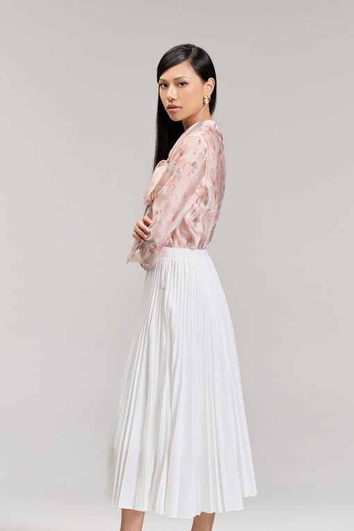 Sơ mi DT suông hoạ tiết cổ buộc nơ