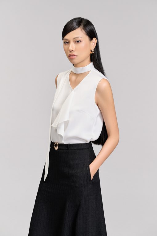 Sơ mi SN bèo TT cổ buộc nơ