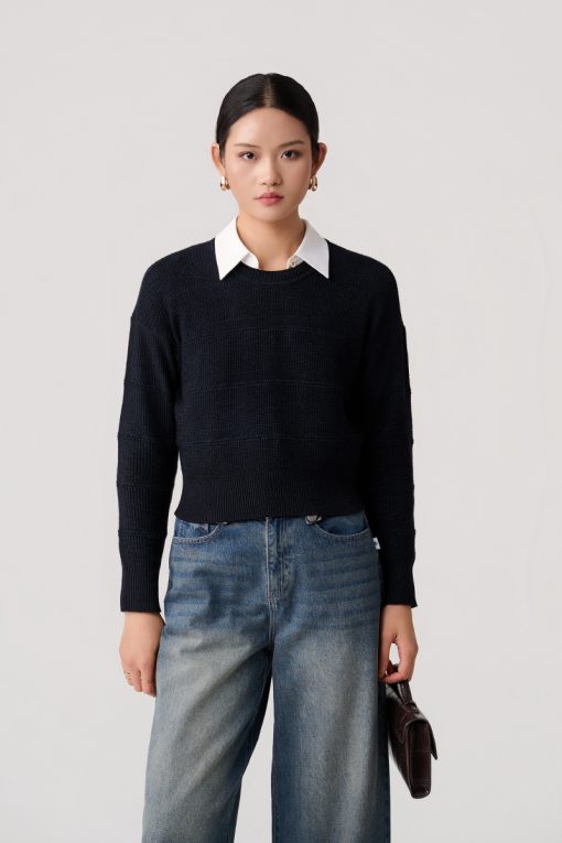 Áo Len DT cổ còn dệt kẻ ngang