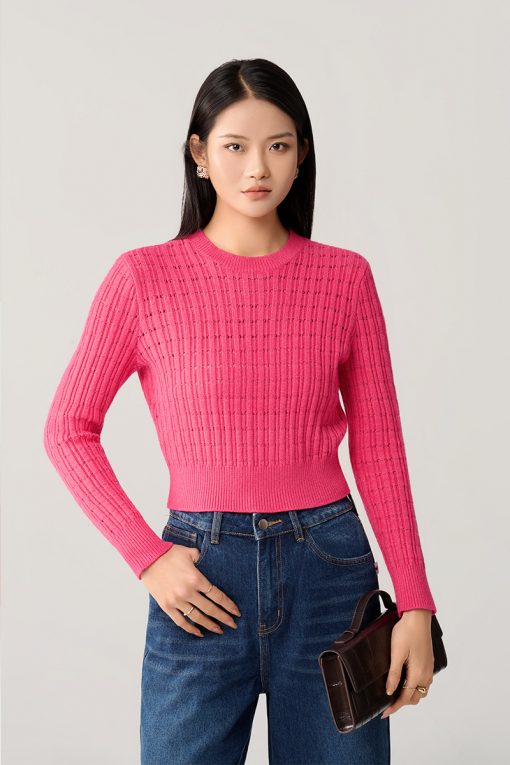 Áo Len DT cổ tròn dệt sọc chấm lỗ