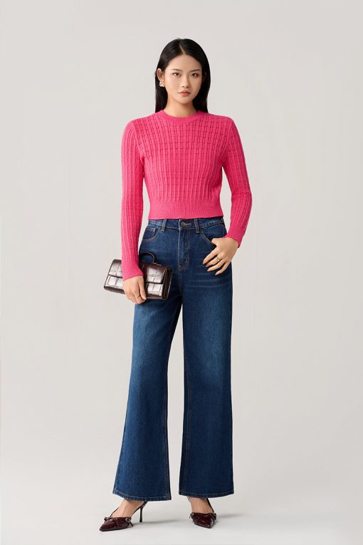 Áo Len DT cổ tròn dệt sọc chấm lỗ