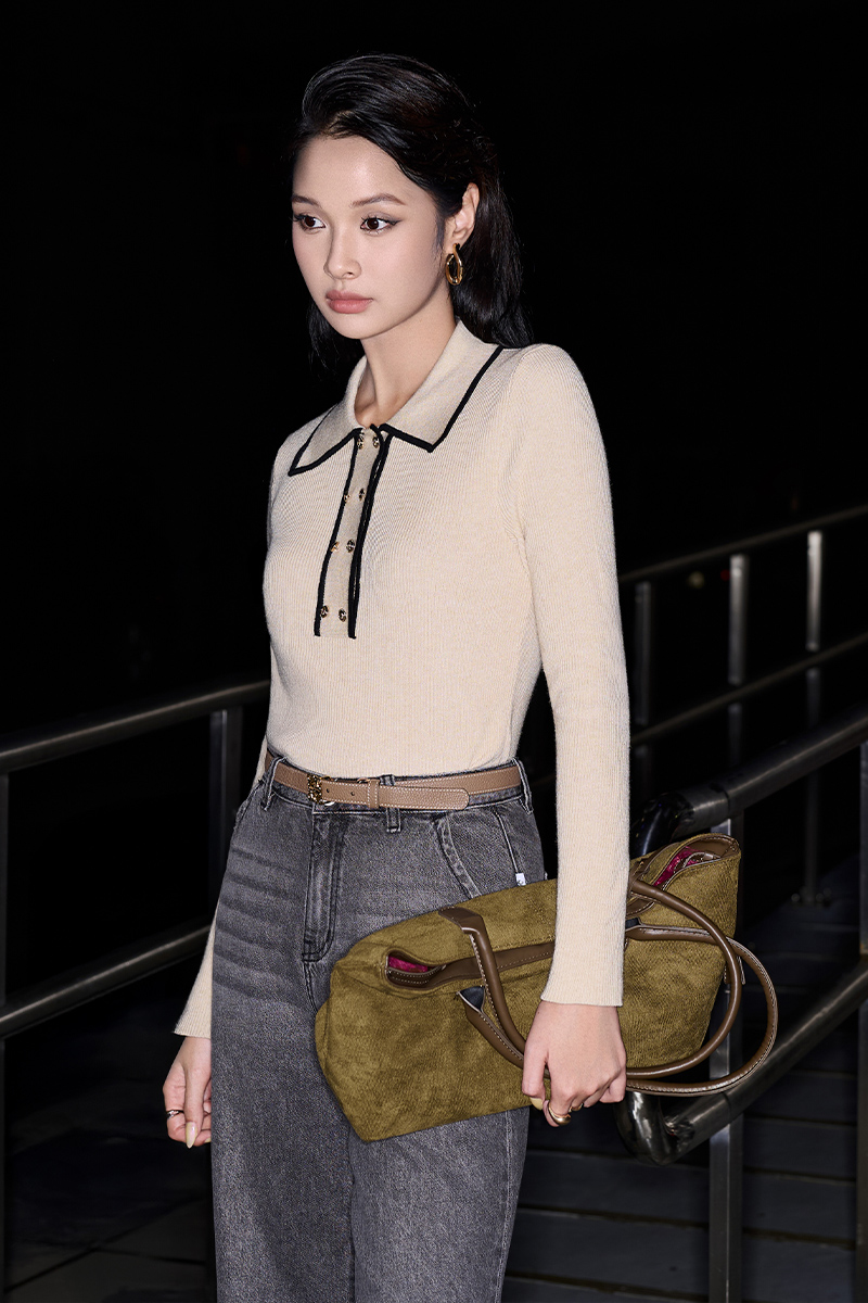 Áo Len DT nẹp cổ lé phối