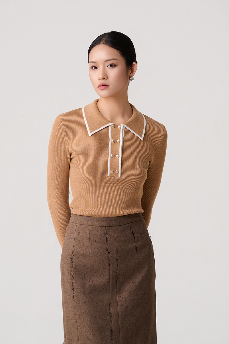 Áo Len DT nẹp cổ lé phối