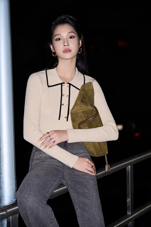 Áo Len DT nẹp cổ lé phối