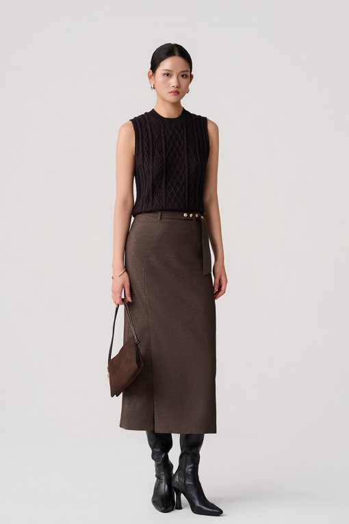 Chân váy dài đai rơi, đính cúc