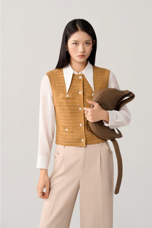 Áo Len gile dệt kẻ ngang cơi giả túi