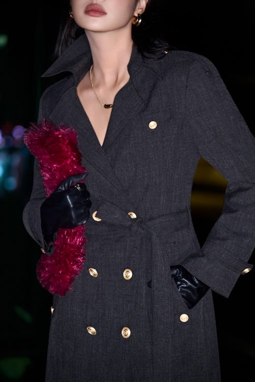 Áo khoác dài 2 hàng cúc nắp túi ngực 1 bên