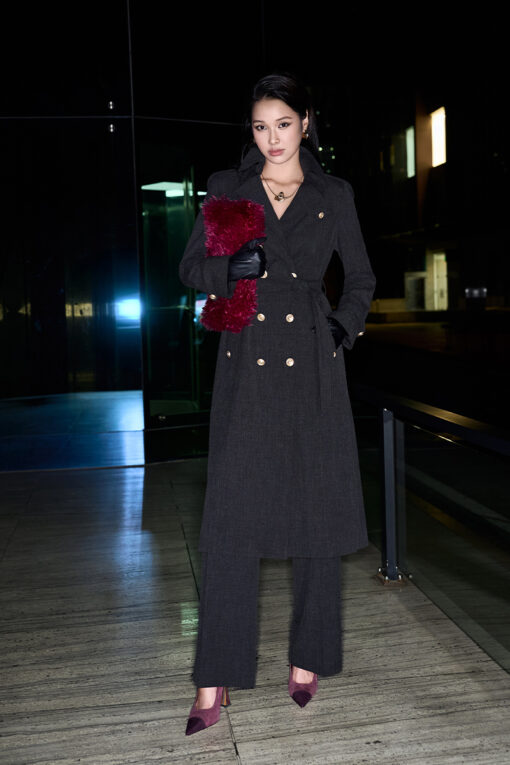 Áo khoác dài 2 hàng cúc nắp túi ngực 1 bên