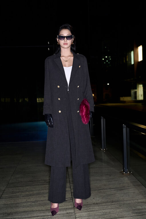 Áo khoác dài 2 hàng cúc nắp túi ngực 1 bên