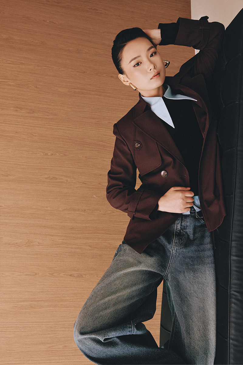 Áo khoác kaki lửng dây eo rút trong