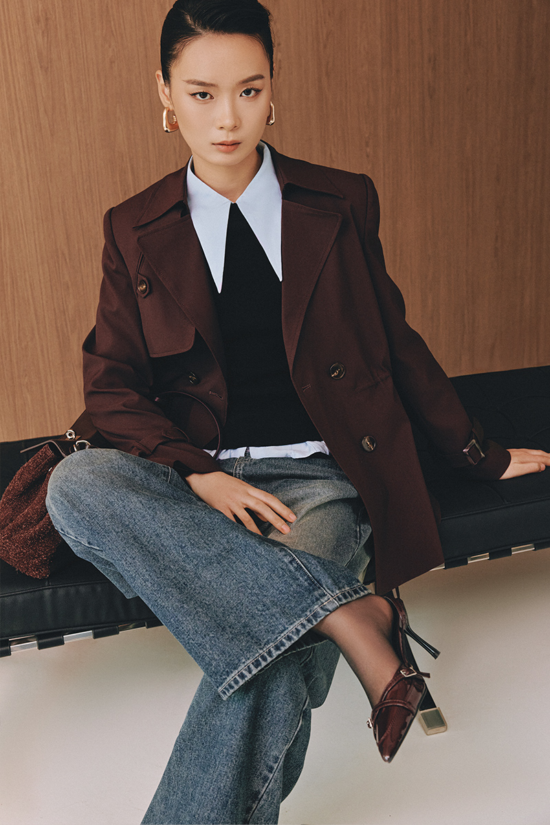 Áo khoác kaki lửng dây eo rút trong