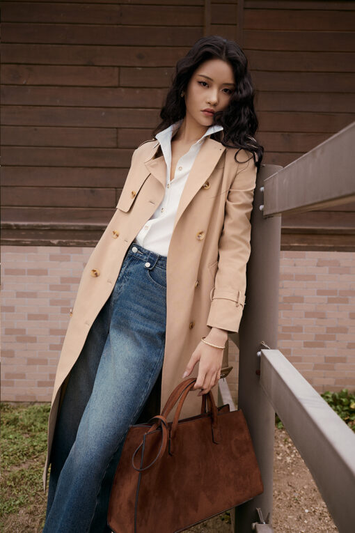 Áo khoác măng tô kaki bong ngực 1 bên
