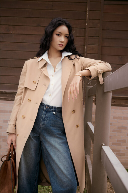 Áo khoác măng tô kaki bong ngực 1 bên