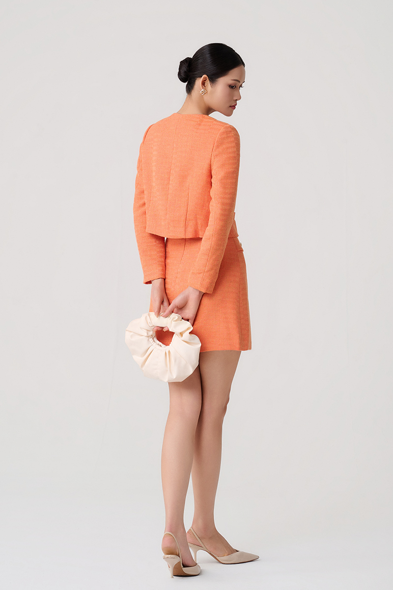 Áo khoác tweed croptop bổ cơi giả túi