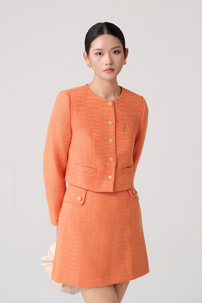 Chân váy tweed A bong hông đính cúc