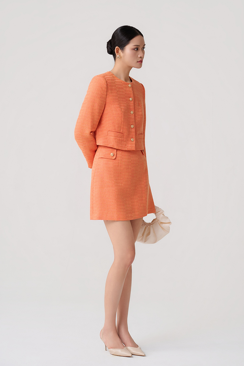 Áo khoác tweed croptop bổ cơi giả túi