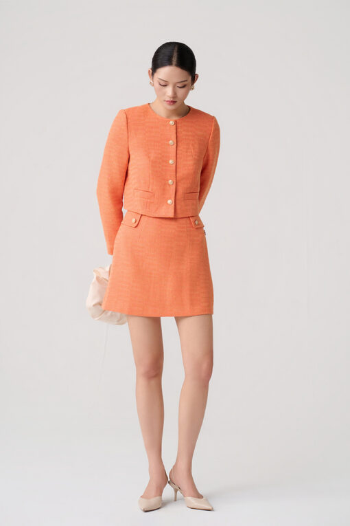 Áo khoác tweed croptop bổ cơi giả túi