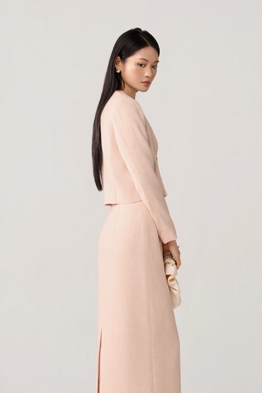 Áo khoác tweed croptop cổ V nẹp 1 cúc