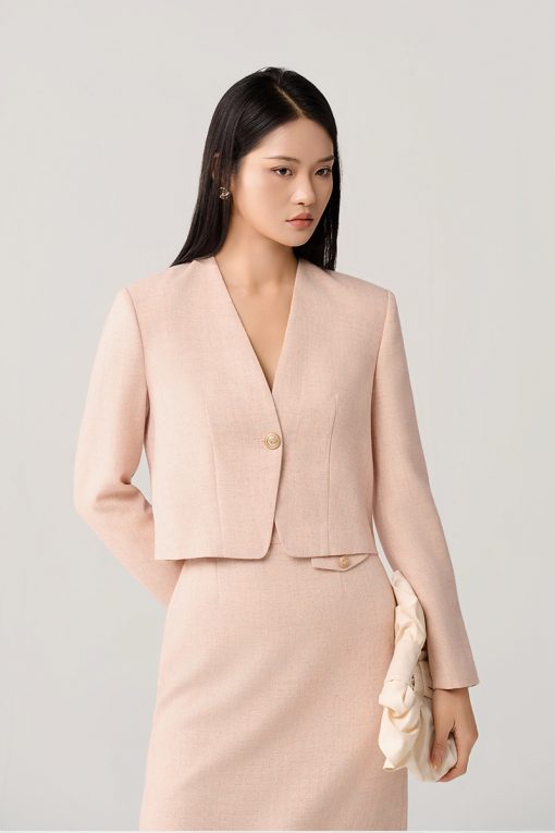 Áo khoác tweed croptop cổ V nẹp 1 cúc