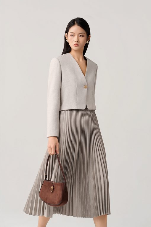 Áo khoác tweed croptop cổ V nẹp 1 cúc